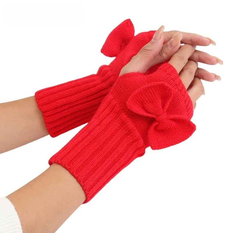 Fingerless Glove Knit - Guanti senza dita con fiocco in